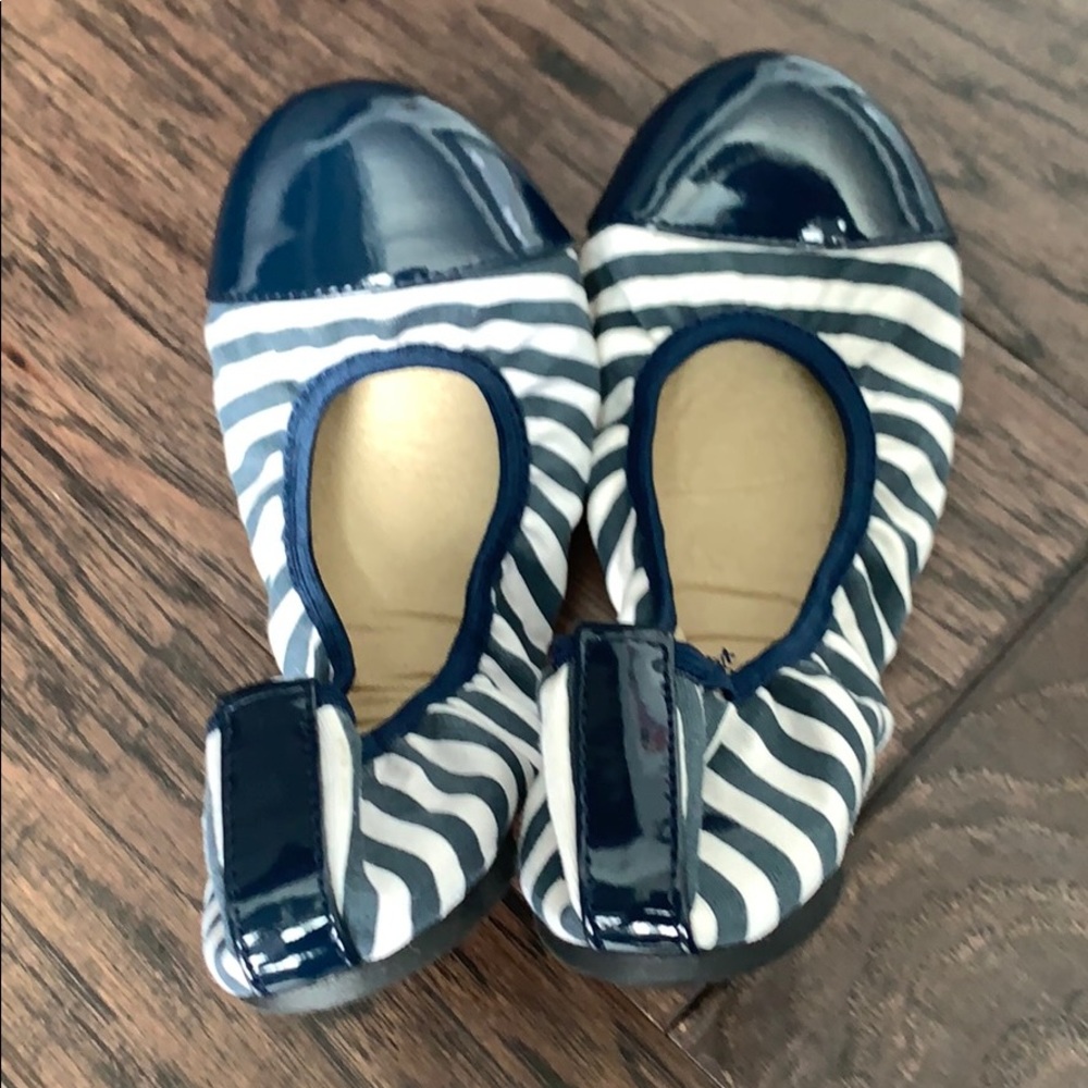 Blue and white striped flats